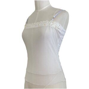 BE MINE Camisole Y2K Mesh Tank Top White Sequins Deadstock NWOT Lace Sz Medium